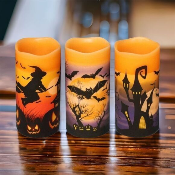 Halloween LED Light Up Candles Witch Bats Decor - Picture 1 of 6